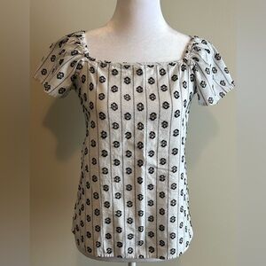 Ann Taylor Black Floral Square Neck Blouse